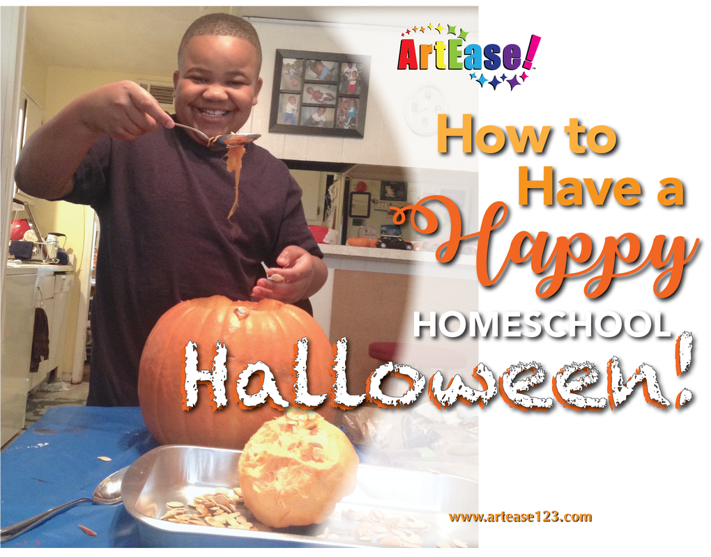 How to Have a Happy Home School Halloween-Xander Carving Pumpkin